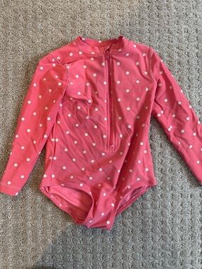 Primary Long Sleeve Pink Polka Dot Rash Guard Swimsuit